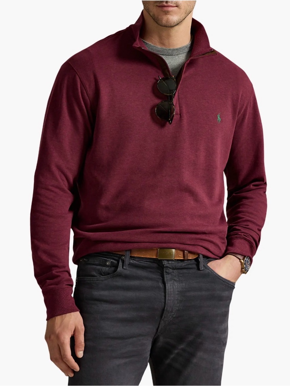 Polo Ralph Lauren Luxe Quarter Zip Pullover Spring Wine Heather Size XL